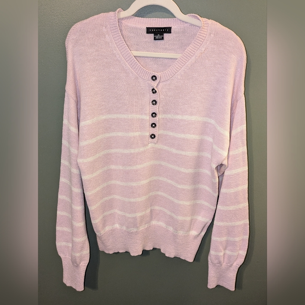 Sanctuary Muted Pink and White Stripe Sweater XLarge